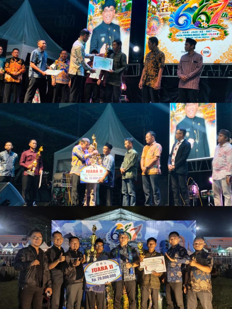 Kelurahan Sumbertaman saat menerima penghargaan  dalam malam grand opening peringatan Hari Jadi Kota Probolinggo ke-667 di Stadion Bayuangga